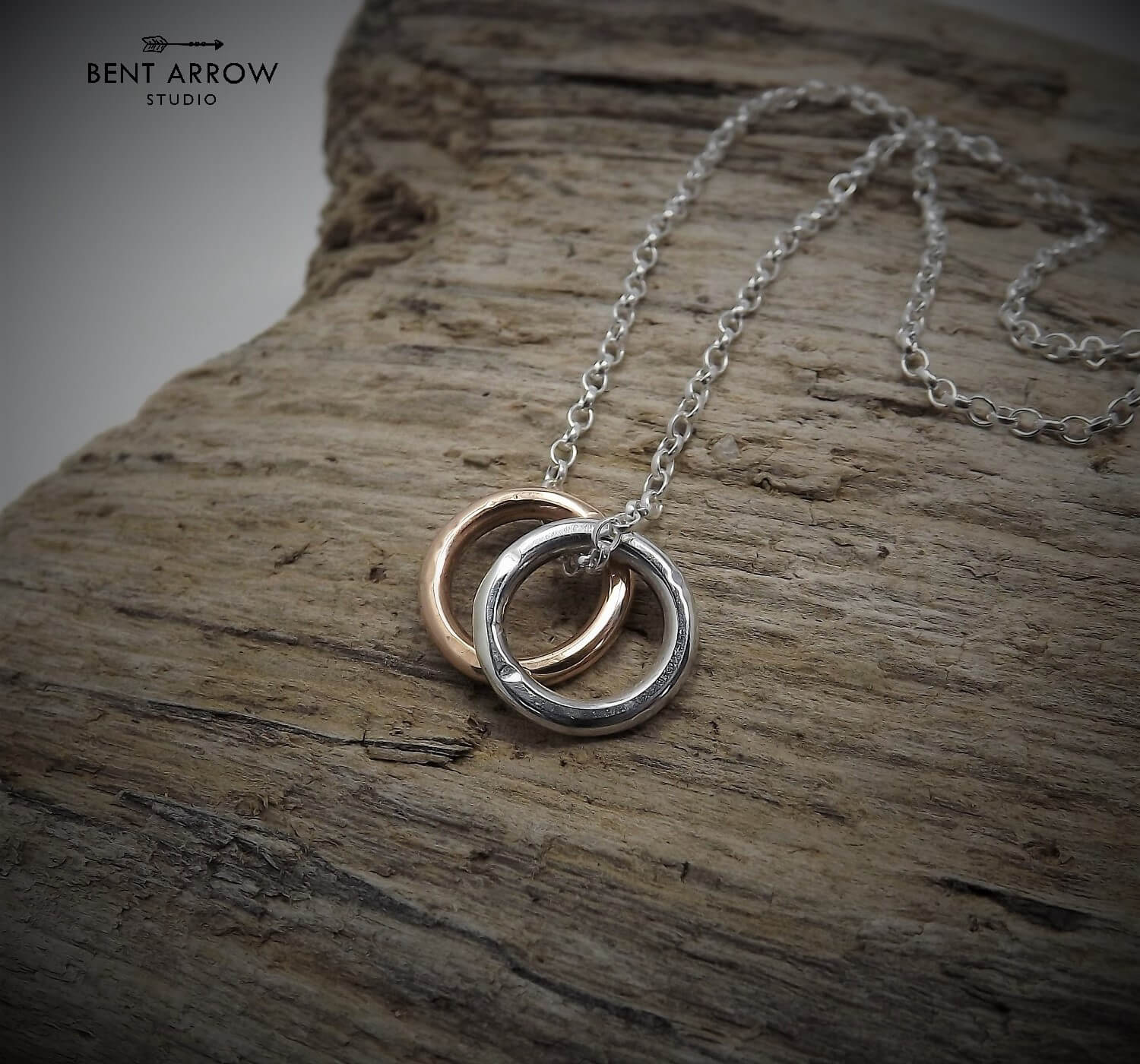 Silver and Bronze Circles Necklace by Bent Arrow Studio