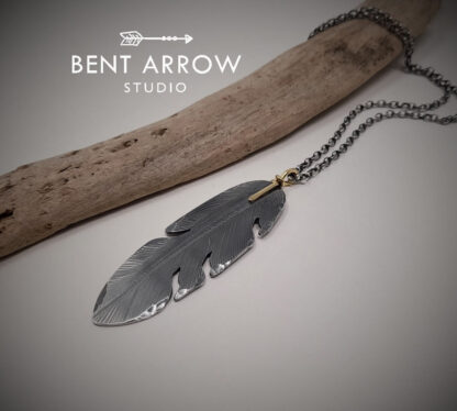 18ct Gold Bail Crow Feather Pendant