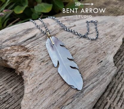 18ct Gold Bail Crow Feather Pendant